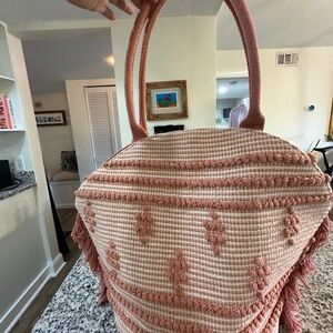 Pink Woven Tote Bag